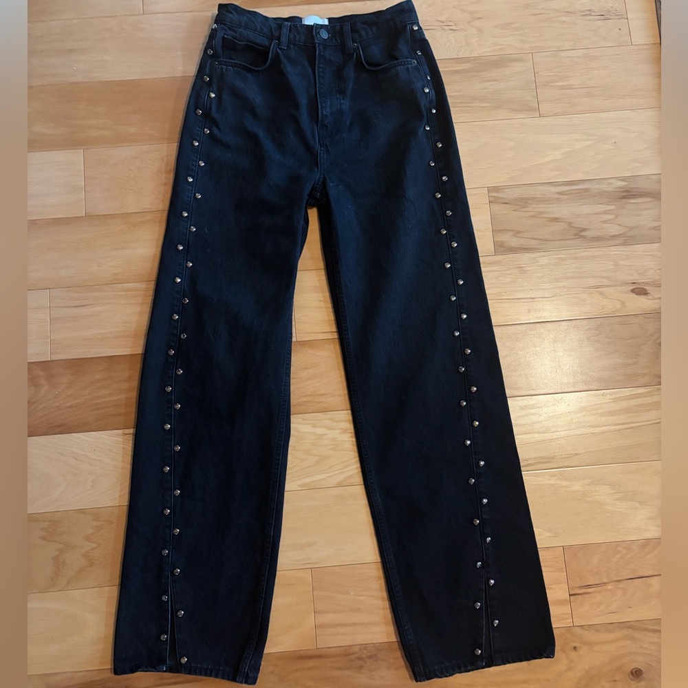 Reformation Cary High Rise Slouchy Straight Leg Jeans Vana Vented Studded